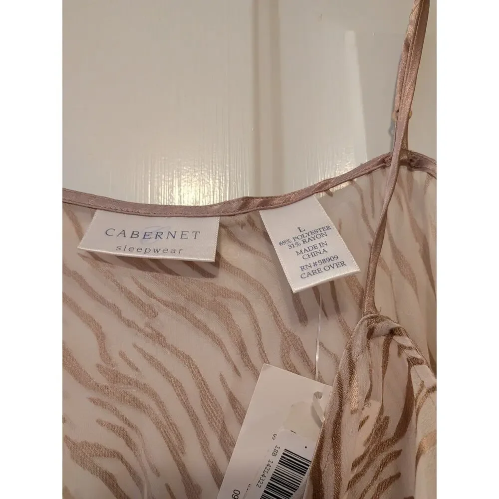 Cabernet Sleepwear Lounge Set NWT Sheer Gold Zebra Duster Slip Dress Size Medium